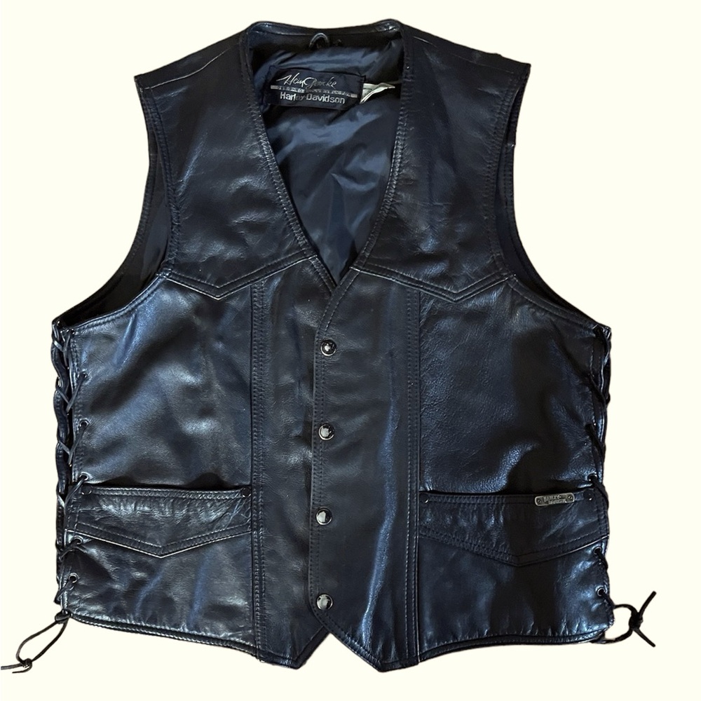 Hurley Davidson  black leather vest  size L